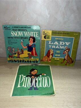 Vintage Disney Disneyland Records Lot Snow White Lady & The Tramp Pinocchio